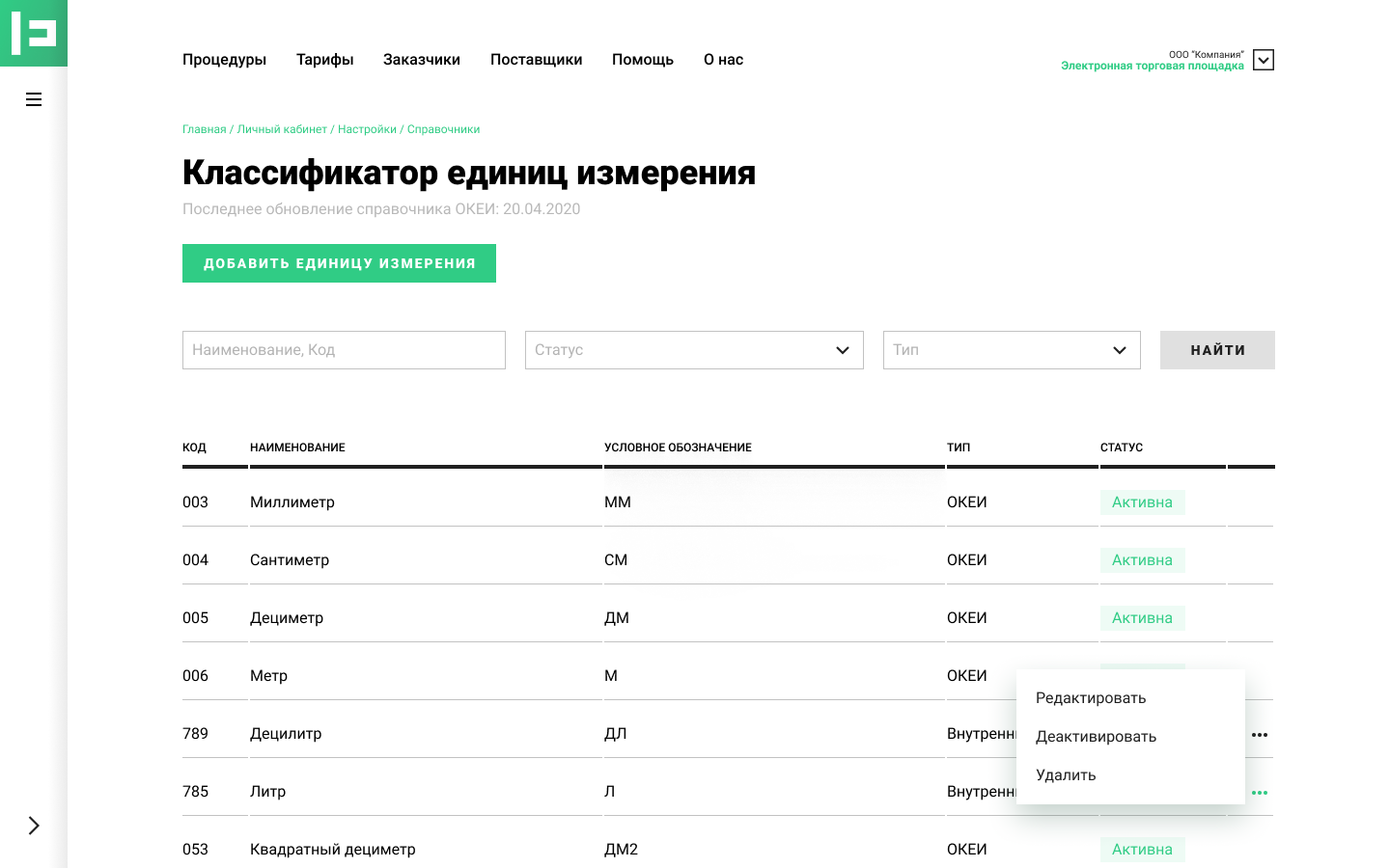 Нормативно-справочная информация на электронной торговой площадке (ЭТП)